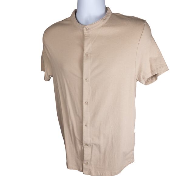 ASOS Design Mens Tan Knit High Neck Button Down Shirt M - Picture 4 of 7